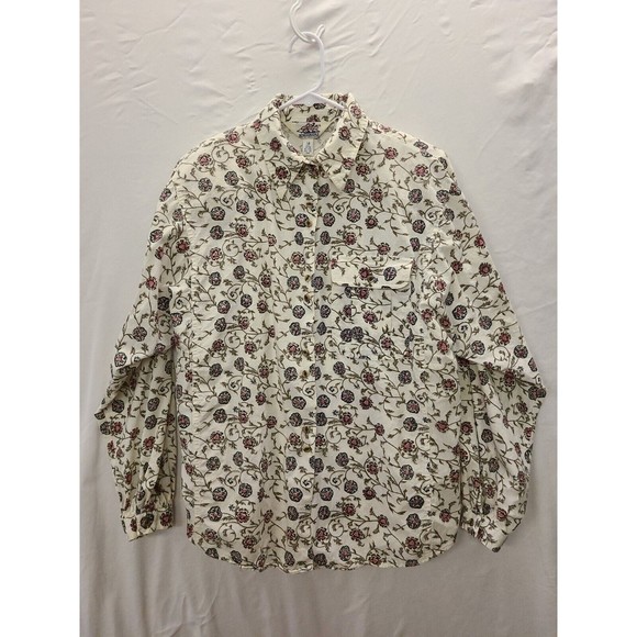 Vtg 80s 100% Cotton Linen feel Size 14 Blouse button Shirt floral long sleeve - Picture 1 of 8